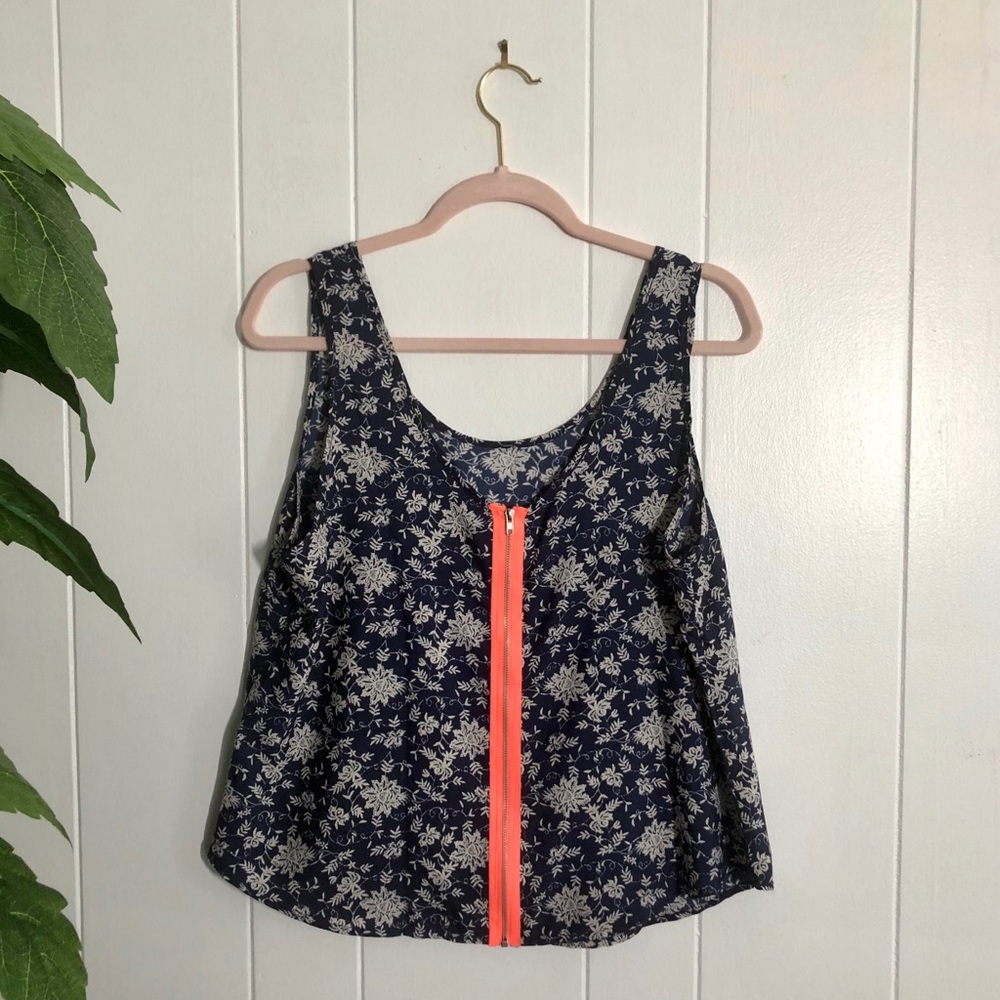 Bjewel Floral Tank with Neon Zipper Back